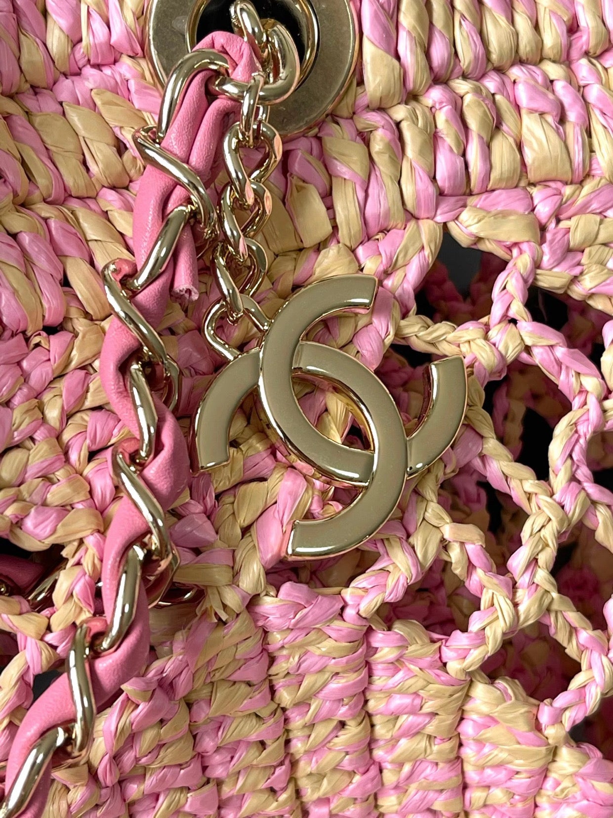 Pink & Tan rattan bag