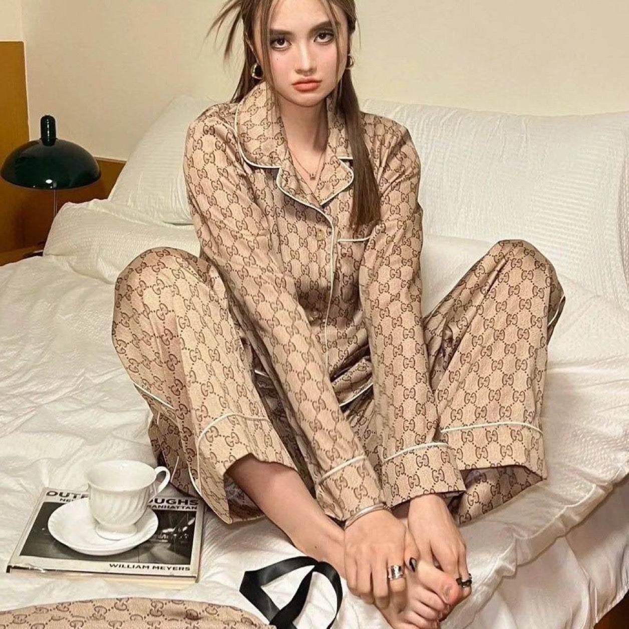 Silk button up set