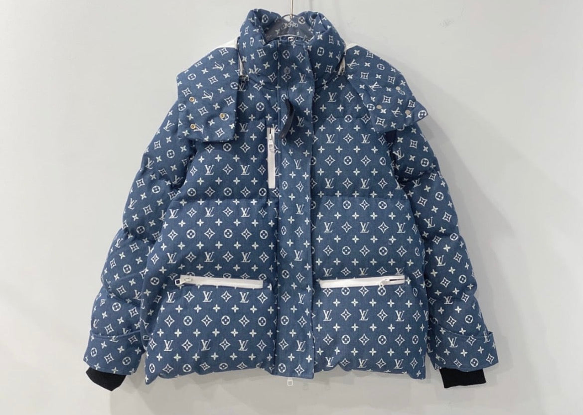Denim Blue Monogram Quilted Puffer Jacket