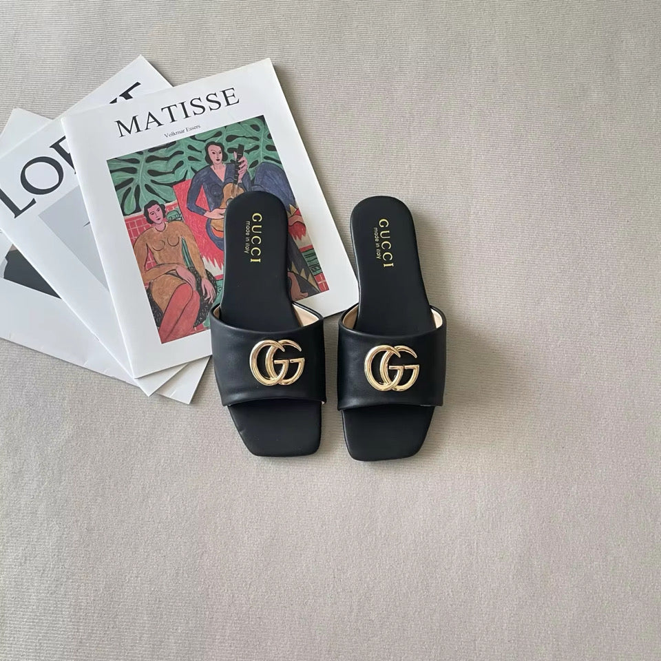 Flat leather bound slides