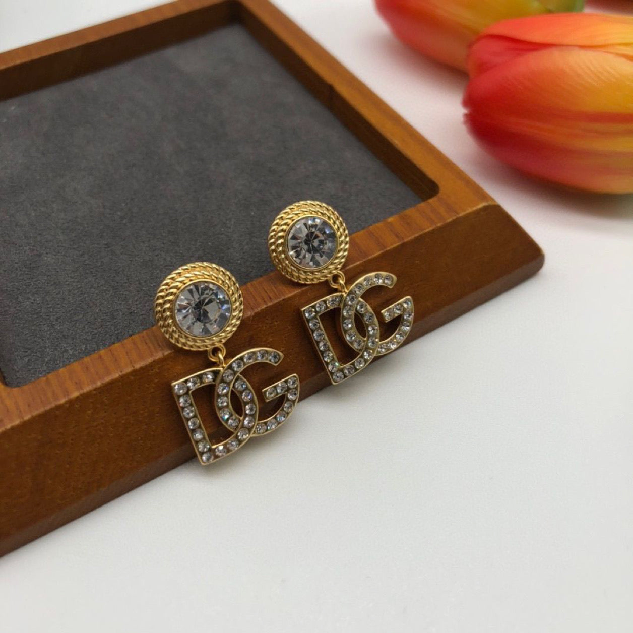 Medium gold bedazzled earrings
