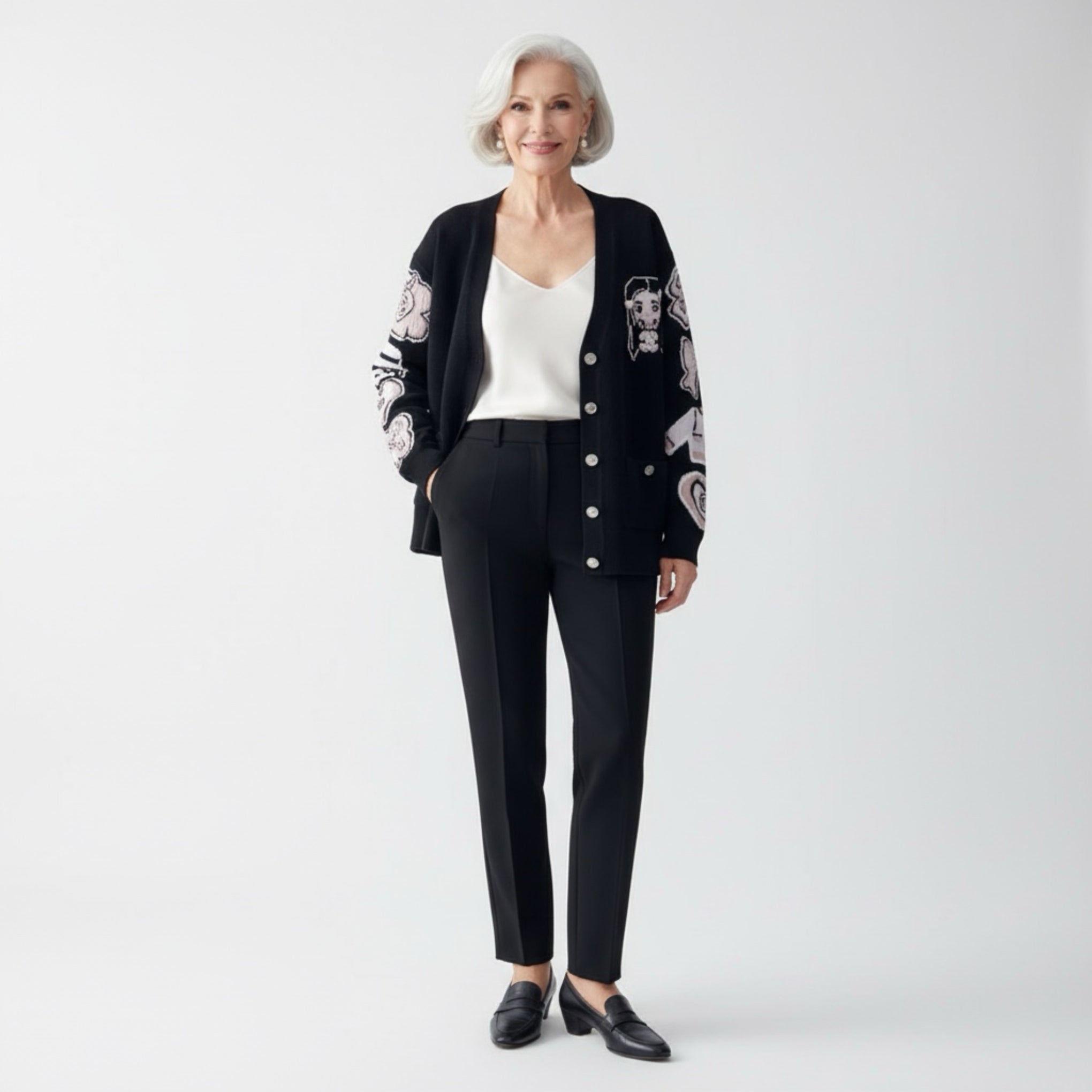 Black Cardigan with Baby Pink