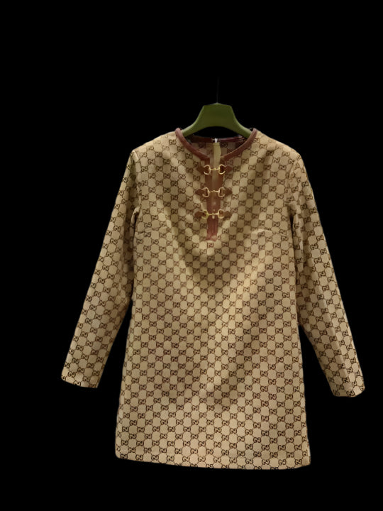 Brown jacquard Dress with Detail