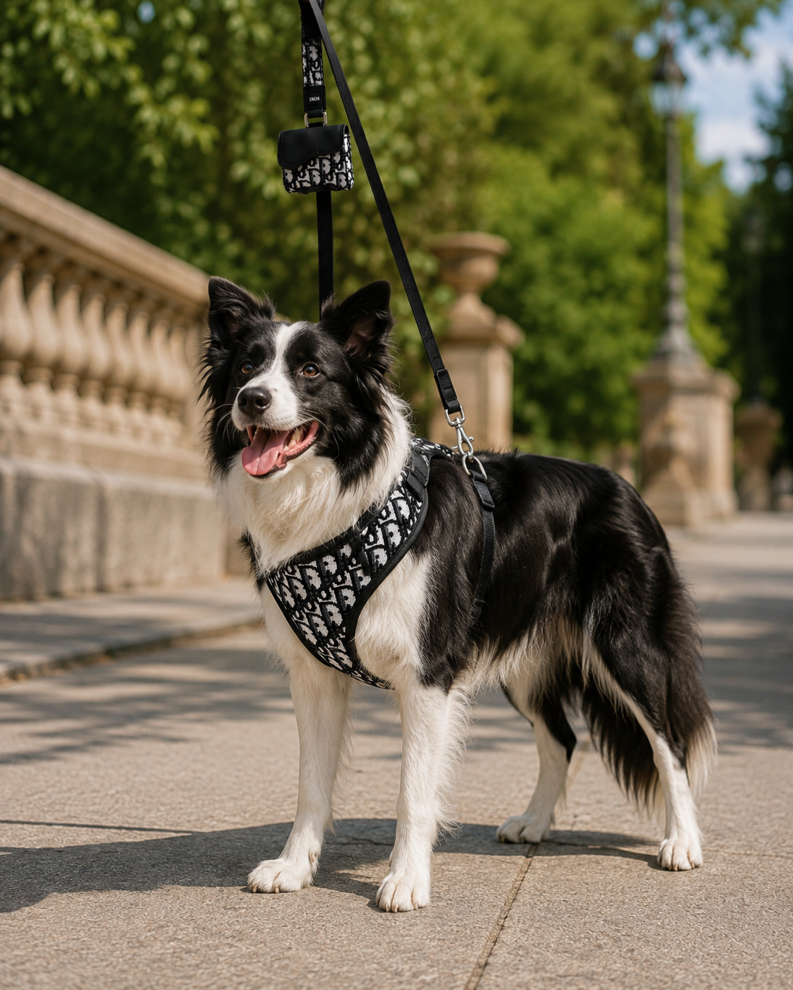 Paris Monogram leash + Pouch + Harness