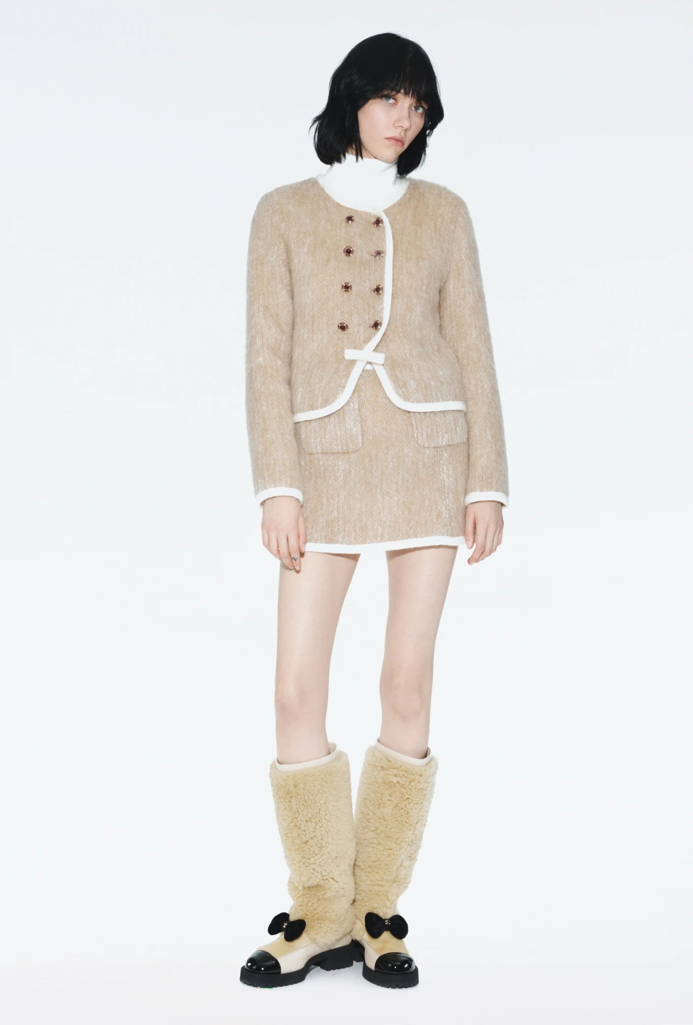 Cream or Black Furry Boot