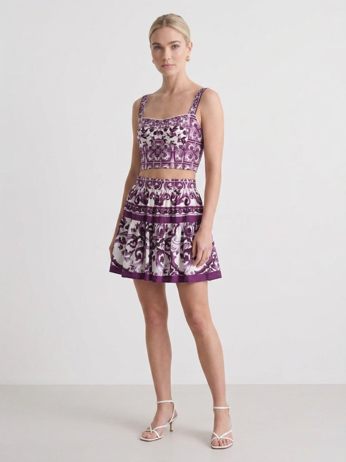 Purple & White Skirt Set