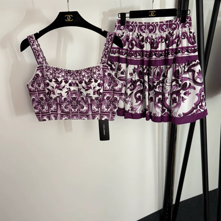 Purple & White Skirt Set
