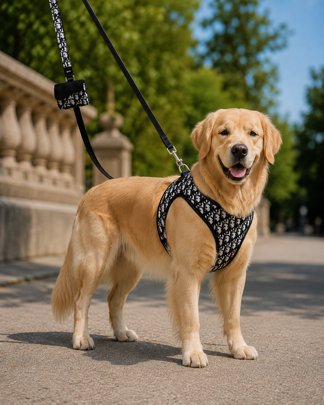 Paris Monogram leash + Pouch + Harness