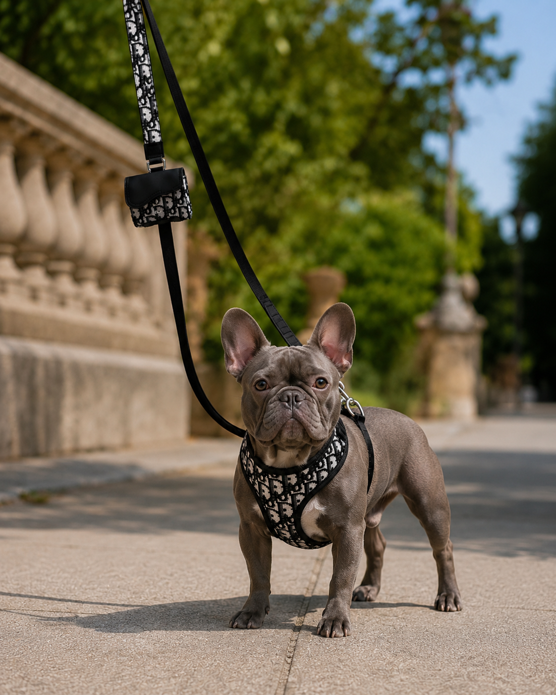 Paris Monogram leash + Pouch + Harness