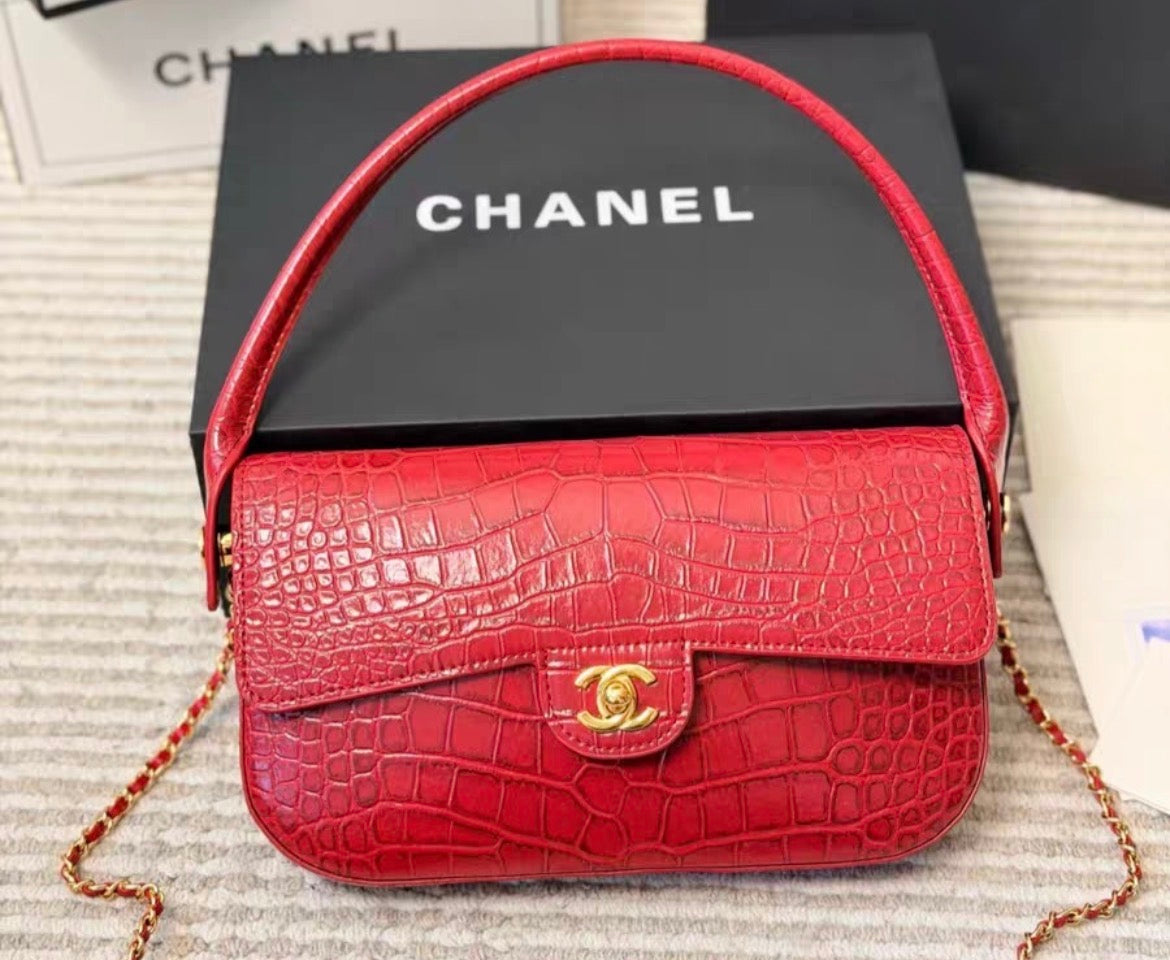 Ruby Croc Top Handle Bag