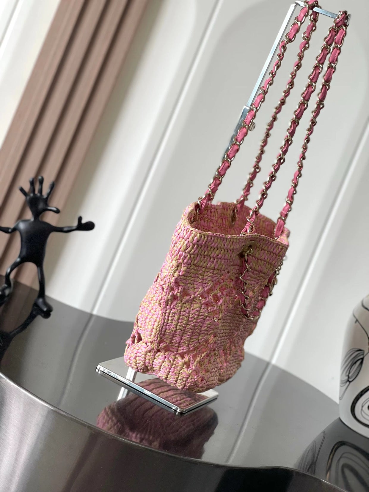 Pink & Tan rattan bag