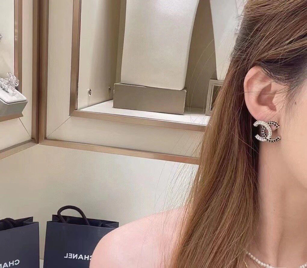 Half silver half black  earrings