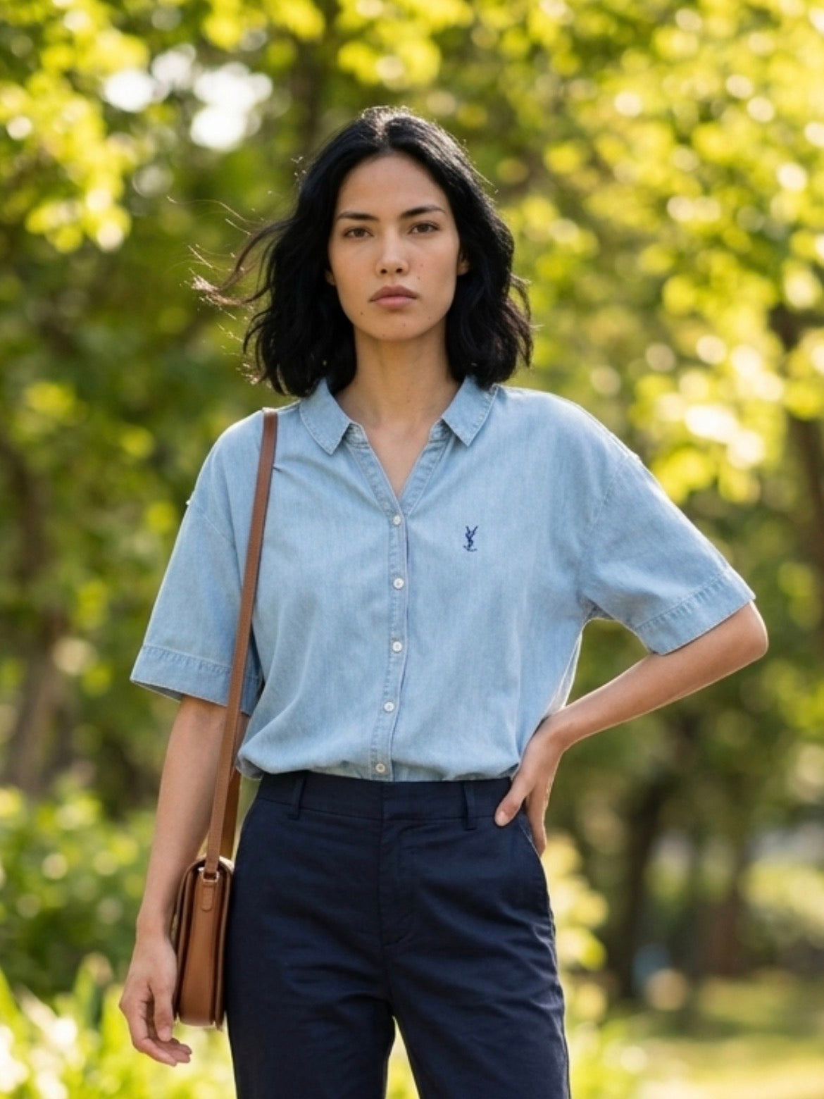 Light Denim Top with neck detail