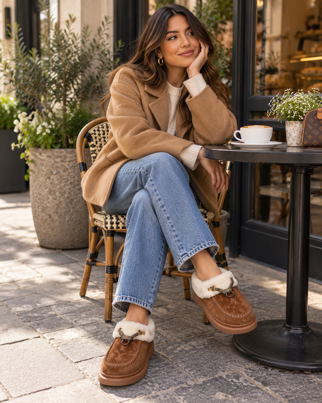 Luxe Monogram Shearling Cozy Mules