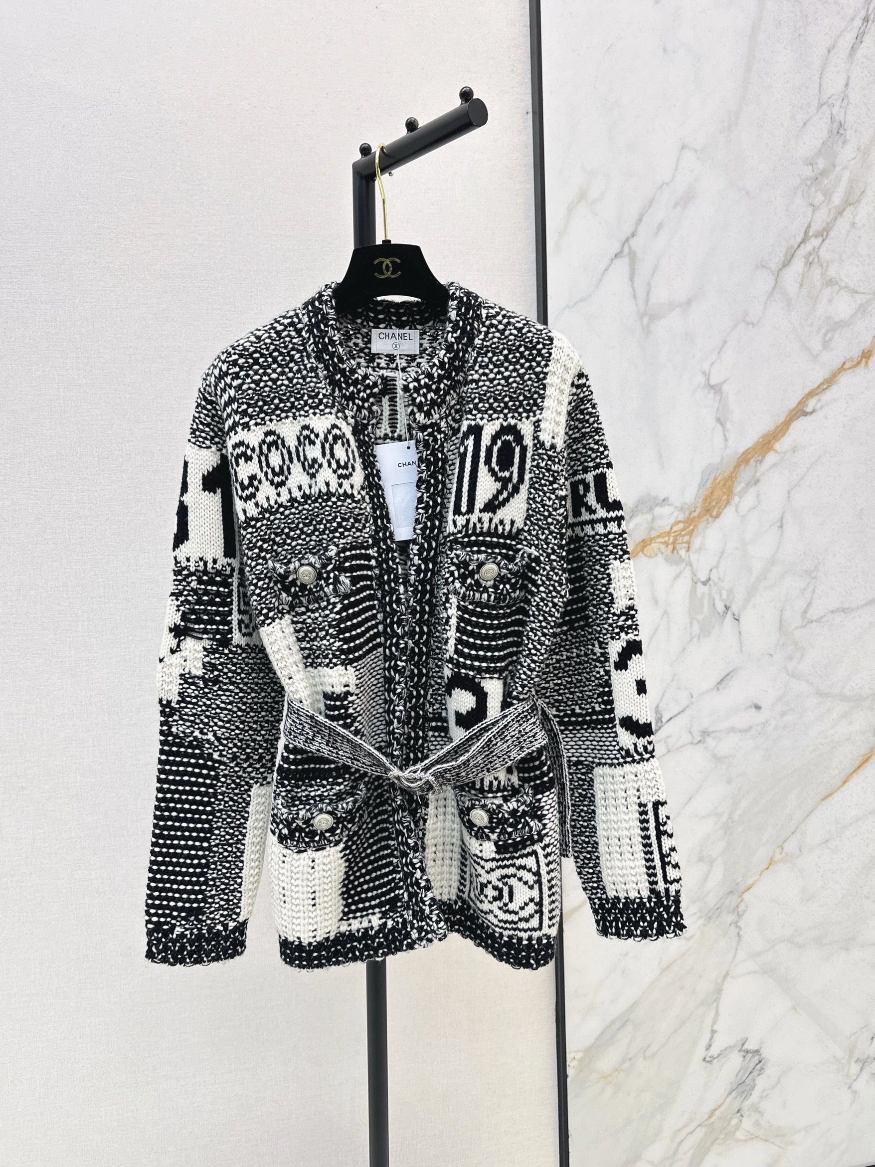 Long Black & White Cardigan