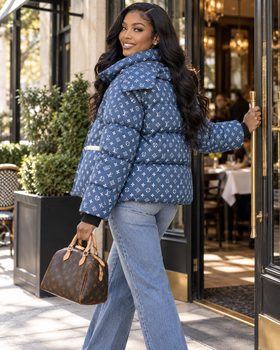 Denim Blue Monogram Quilted Puffer Jacket
