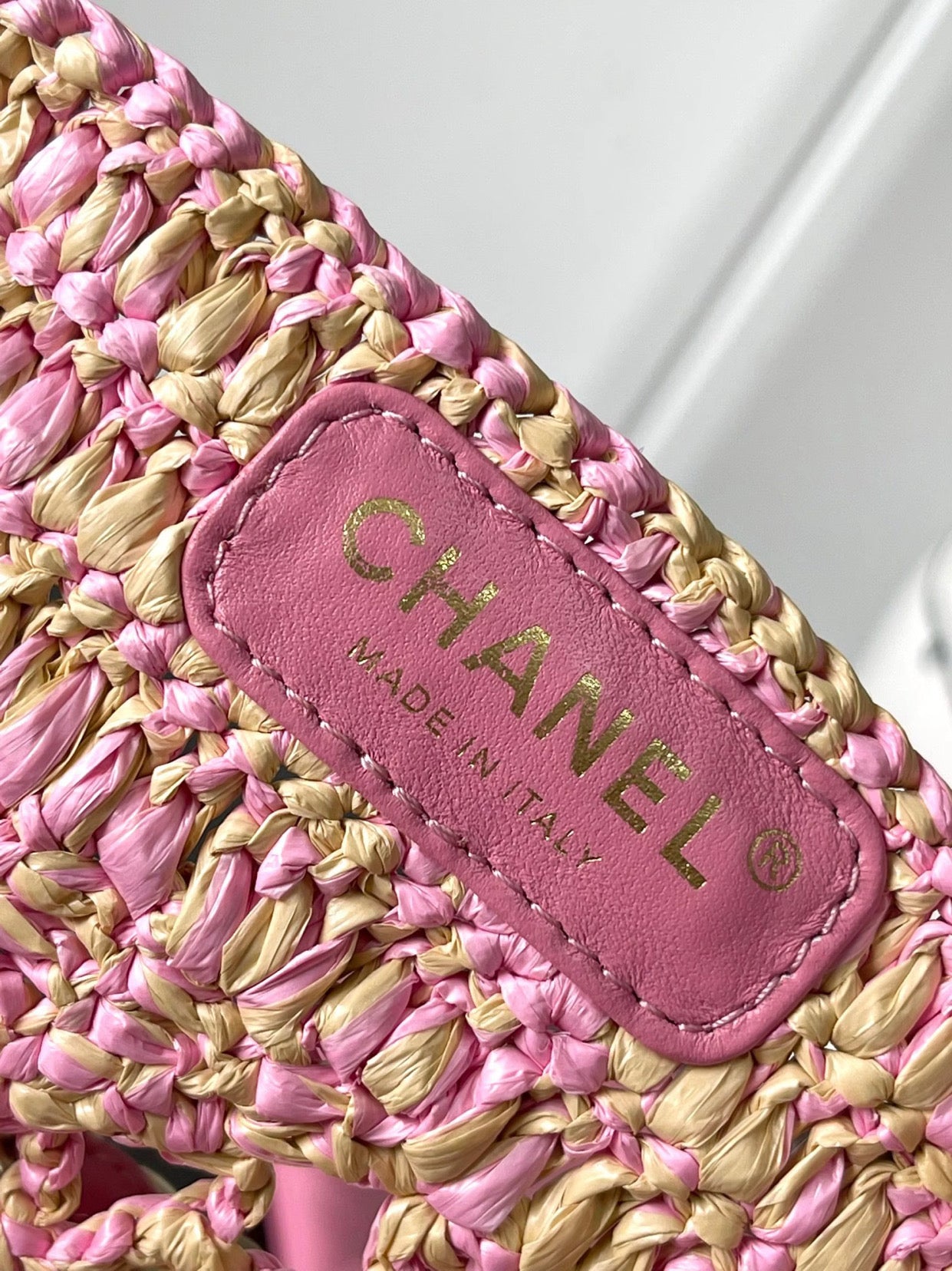 Pink & Tan rattan bag