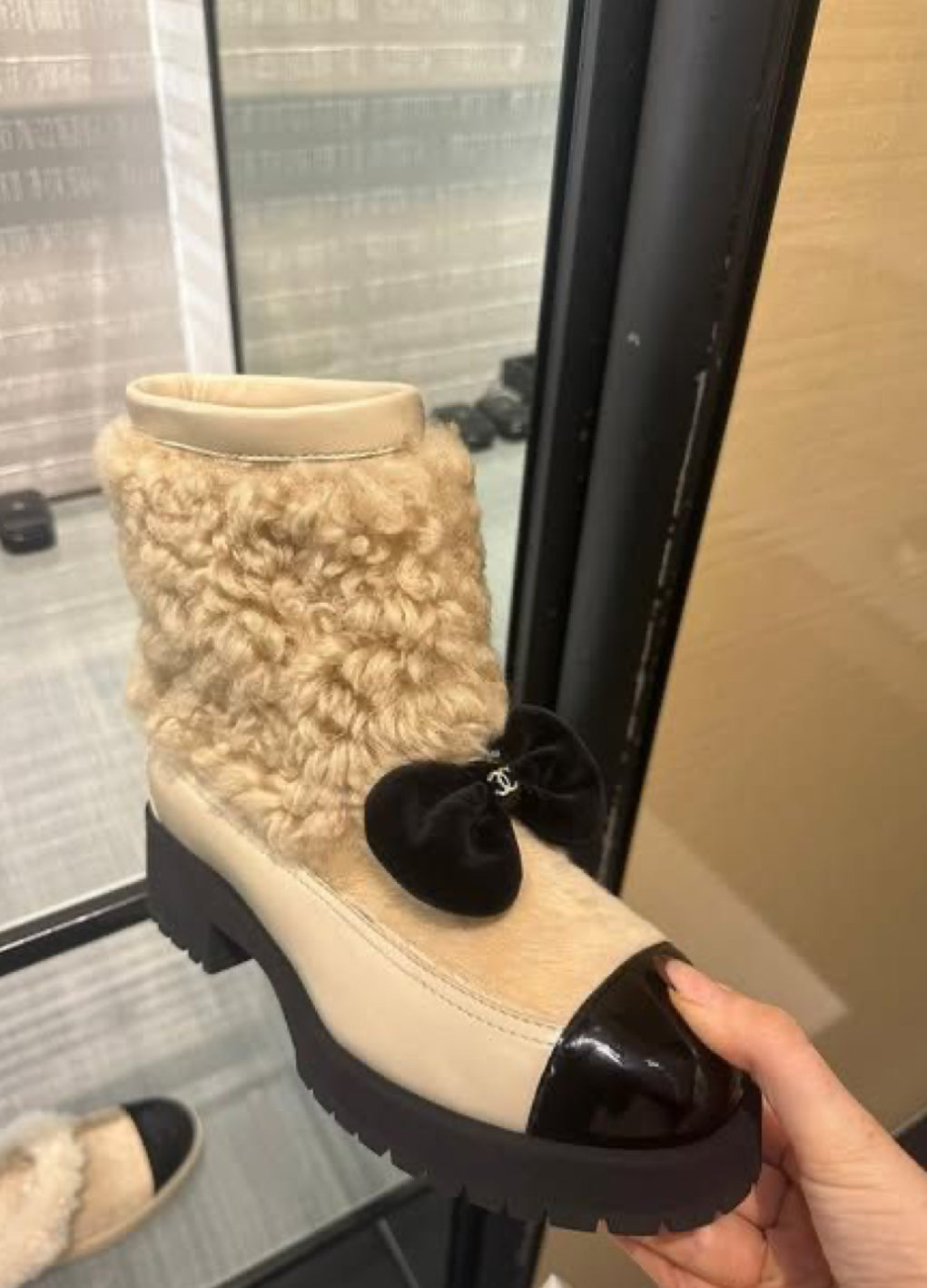 Cream or Black Furry Boot
