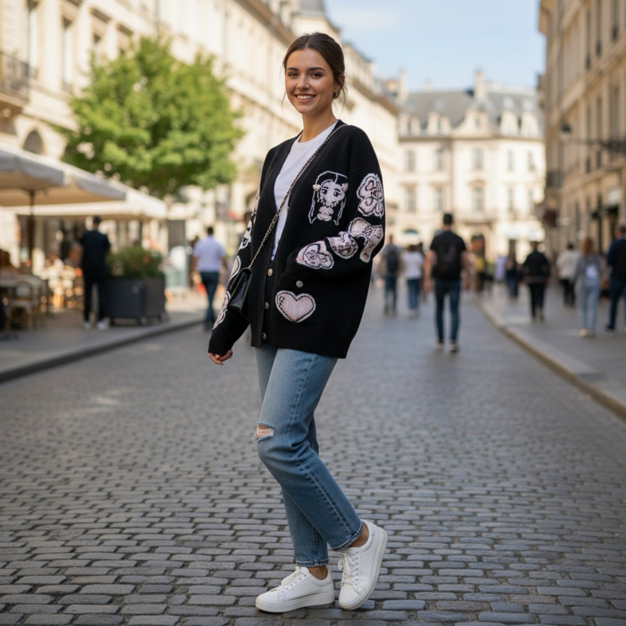 Black Cardigan with Baby Pink