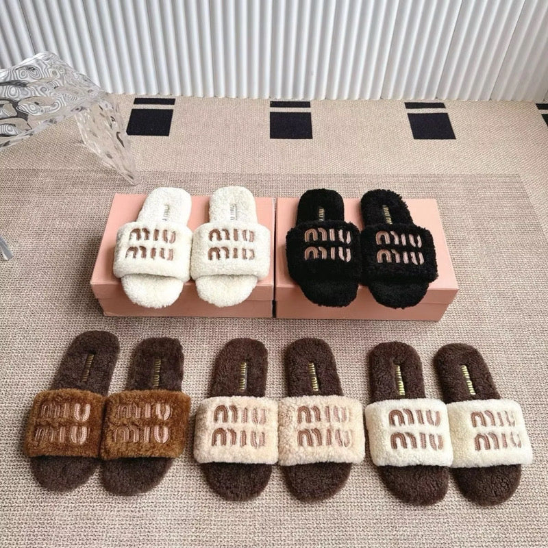 Off white fuzzy flats