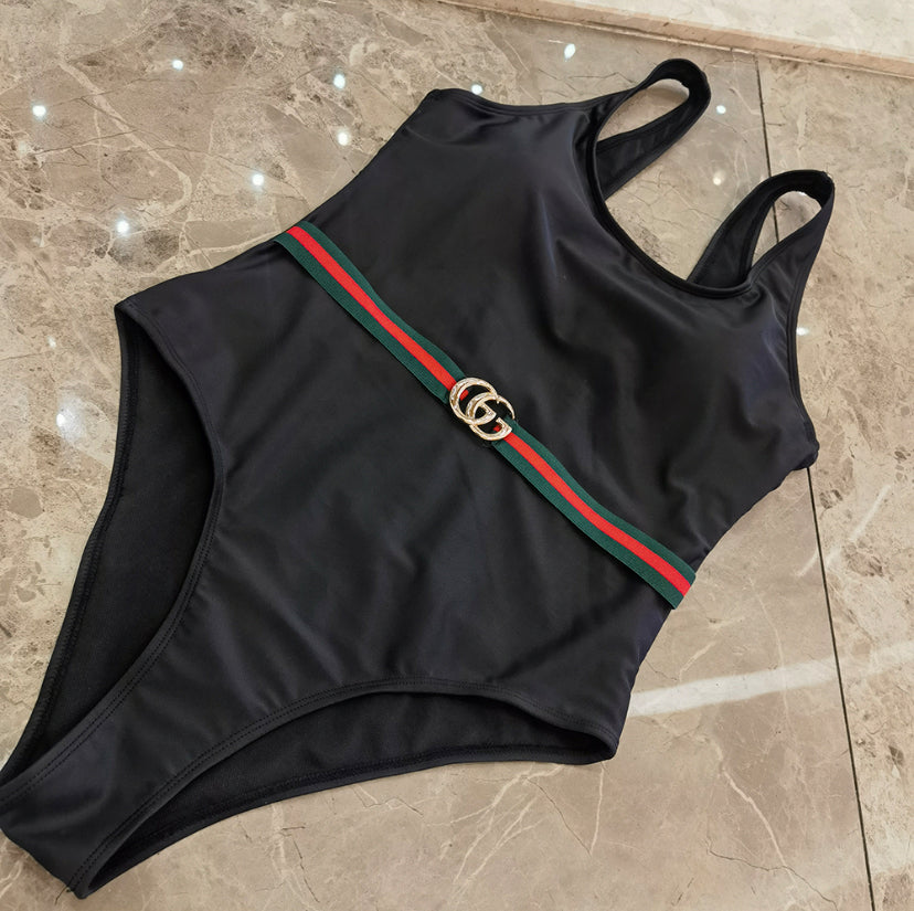 Black one piece with design