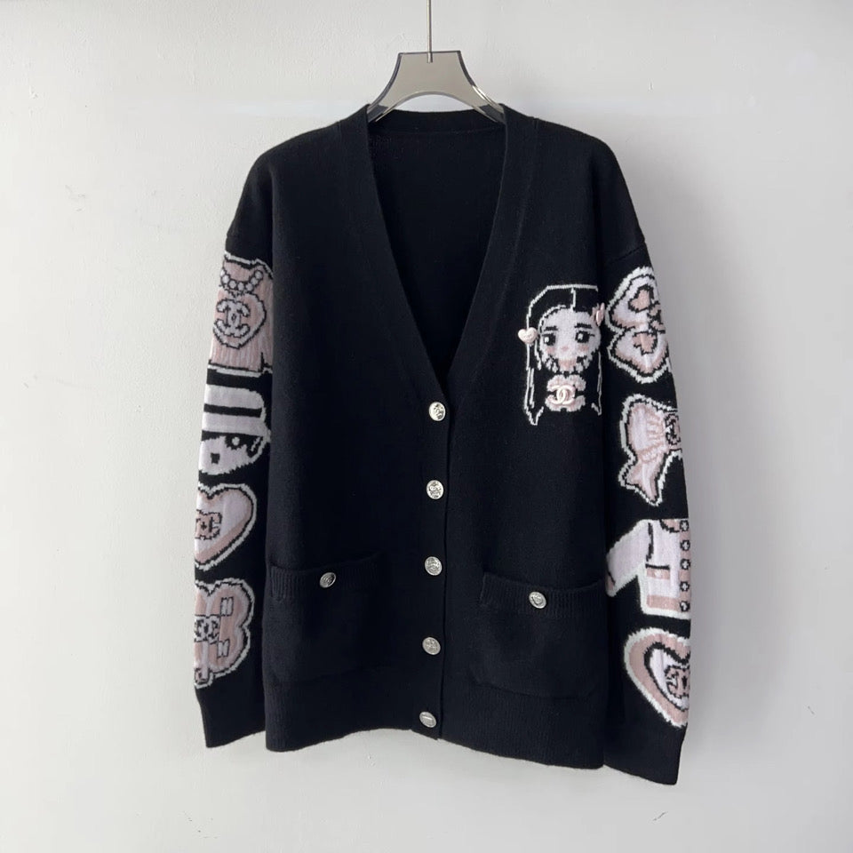 Black Cardigan with Baby Pink