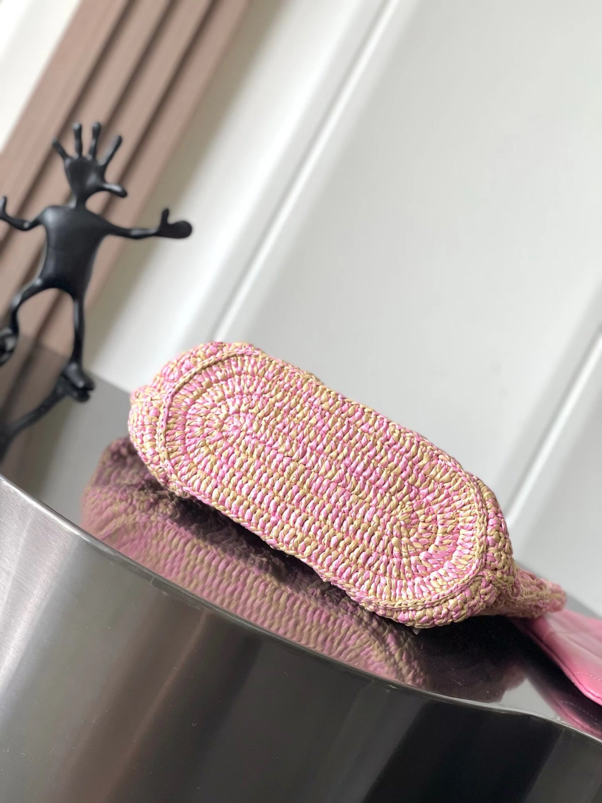 Pink & Tan rattan bag