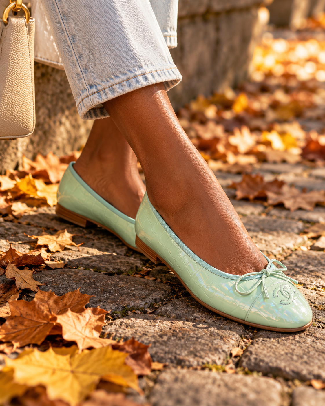 Iridescent Croc-Embossed Ballet Flats