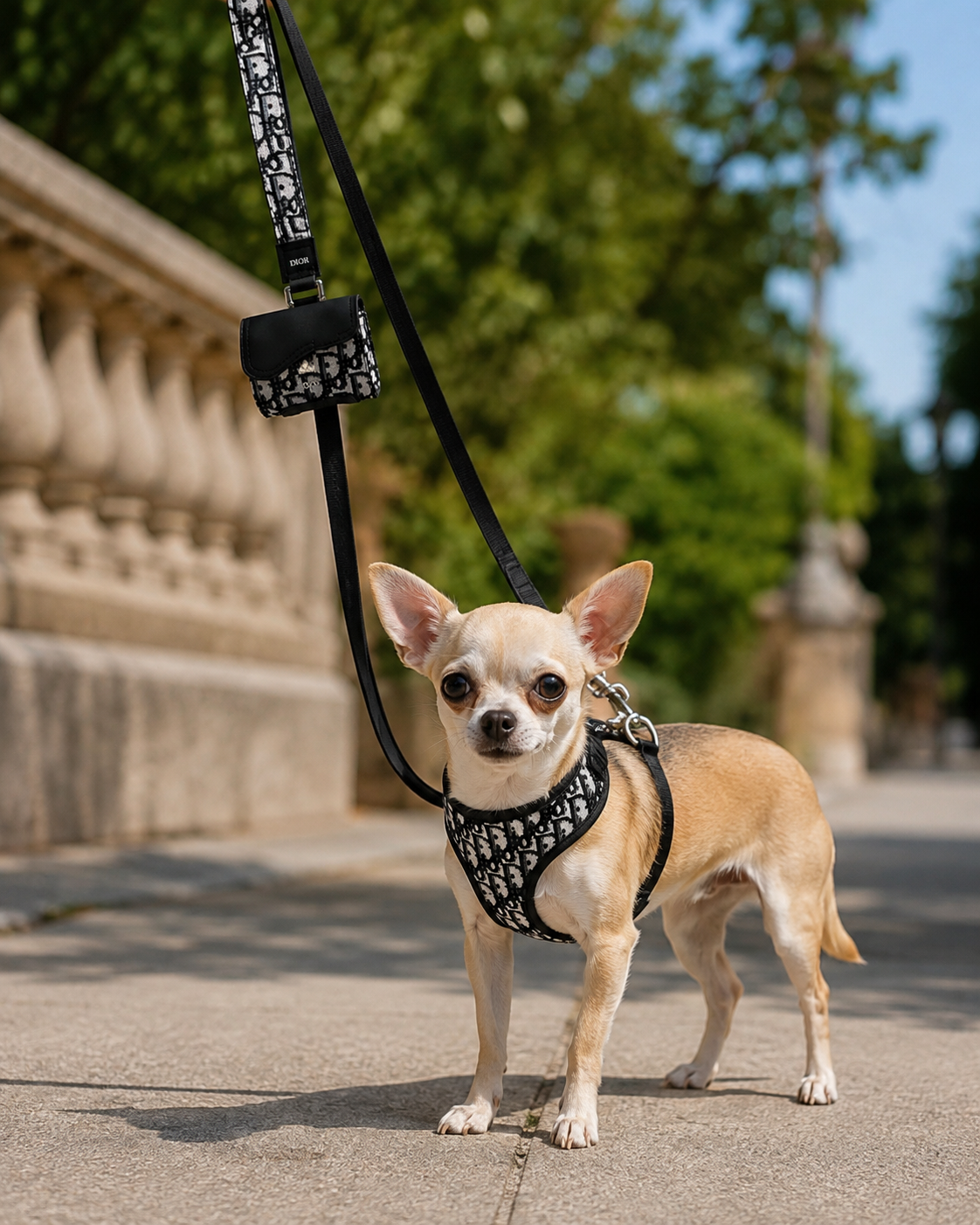 Paris Monogram leash + Pouch + Harness