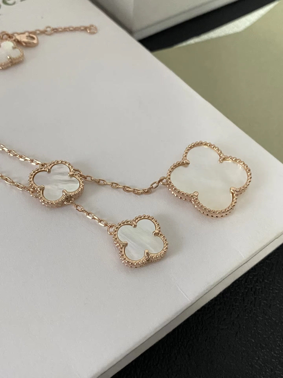 Long Gold Necklace with white pearl design