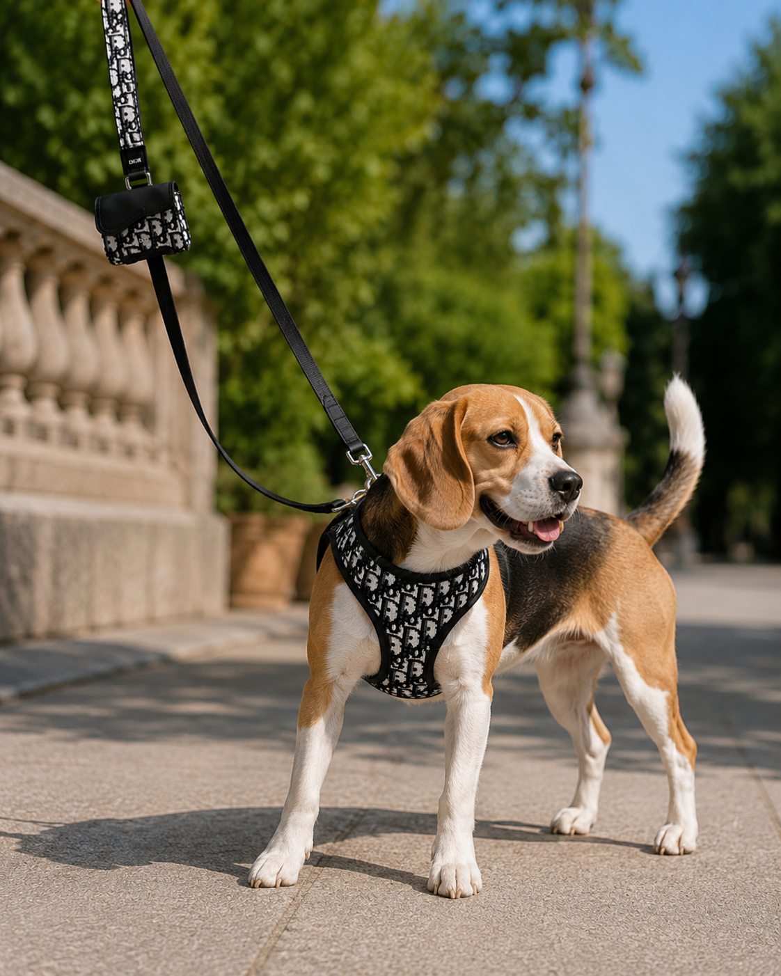 Paris Monogram leash + Pouch + Harness