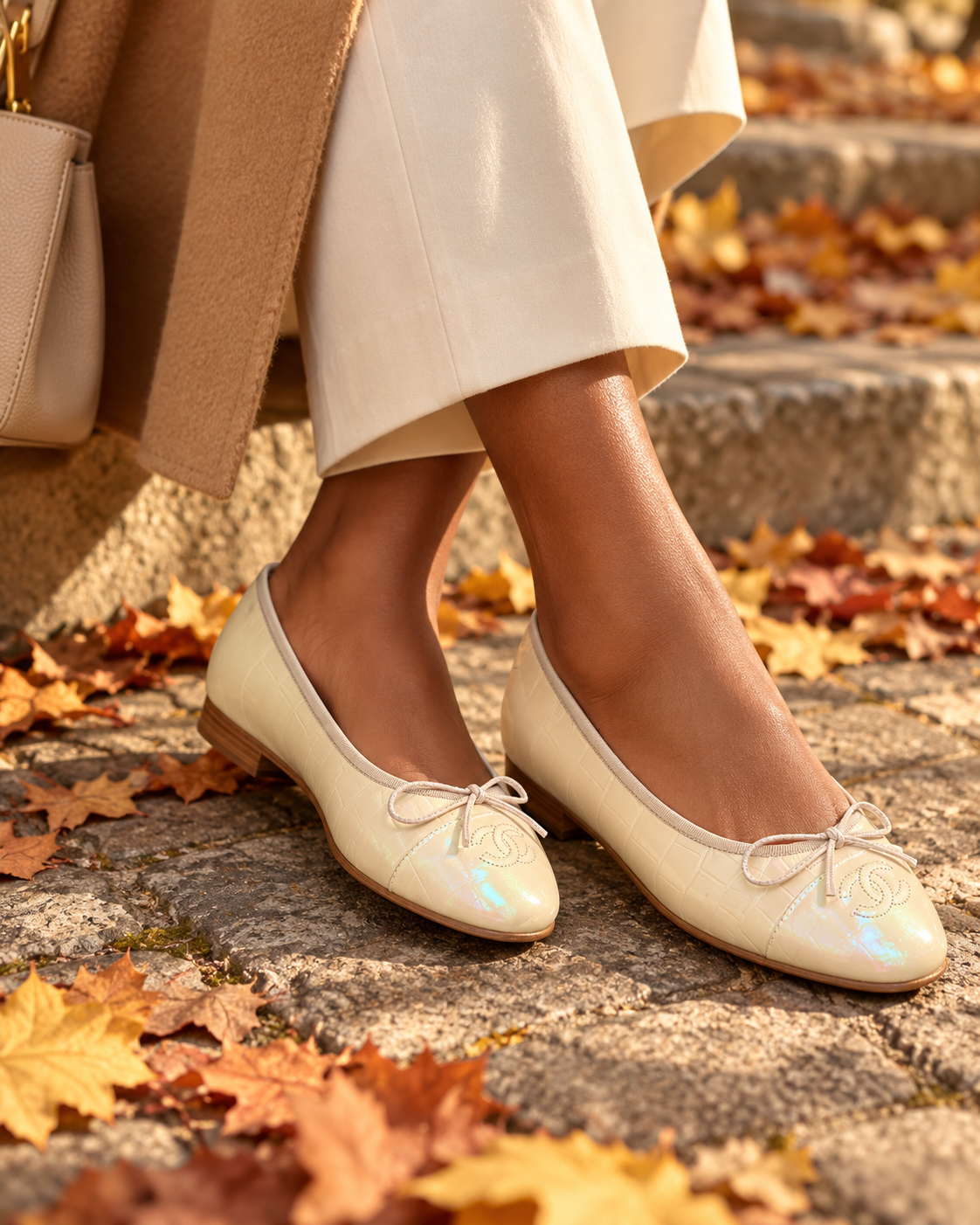 Iridescent Croc-Embossed Ballet Flats