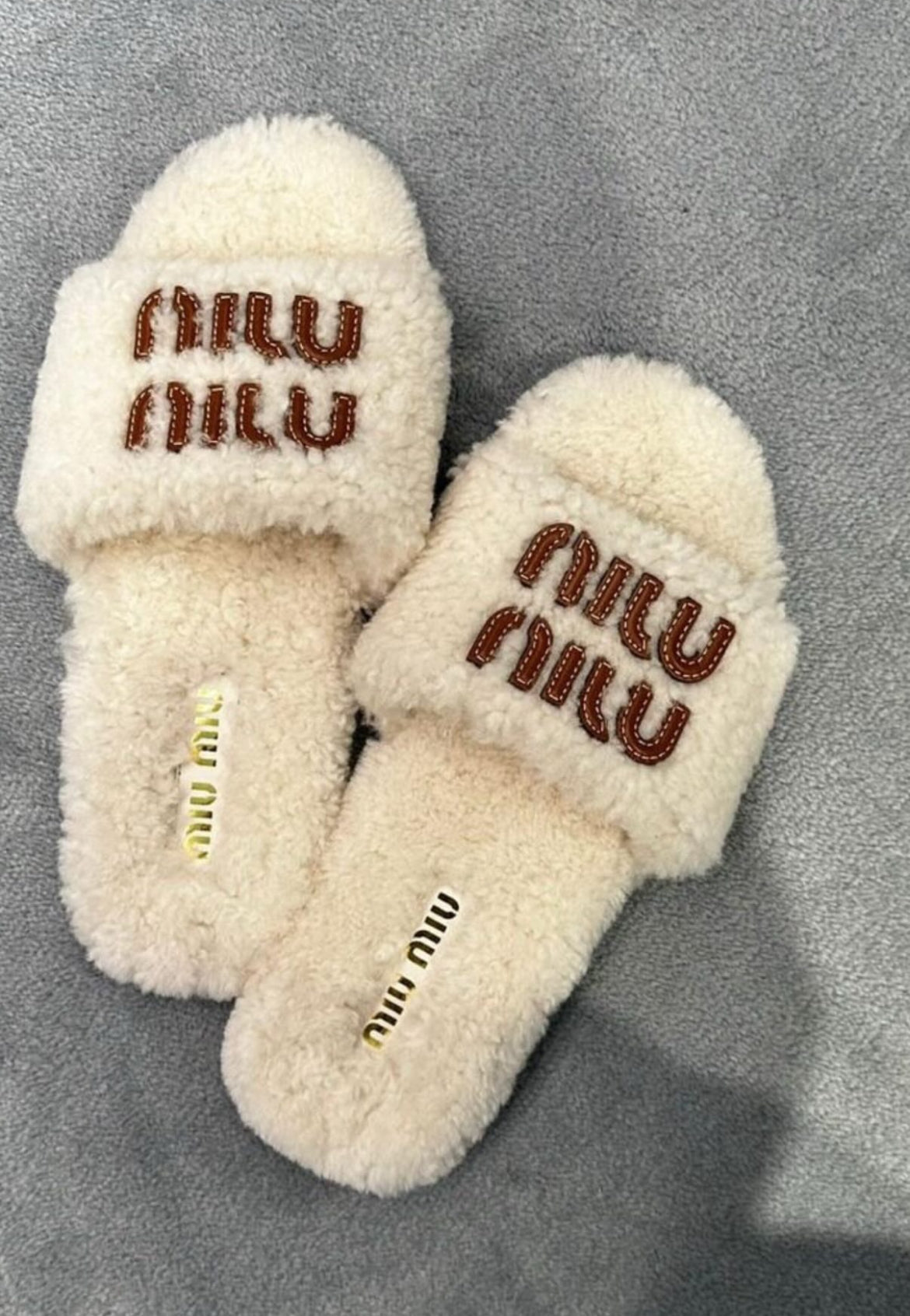 Off white fuzzy flats