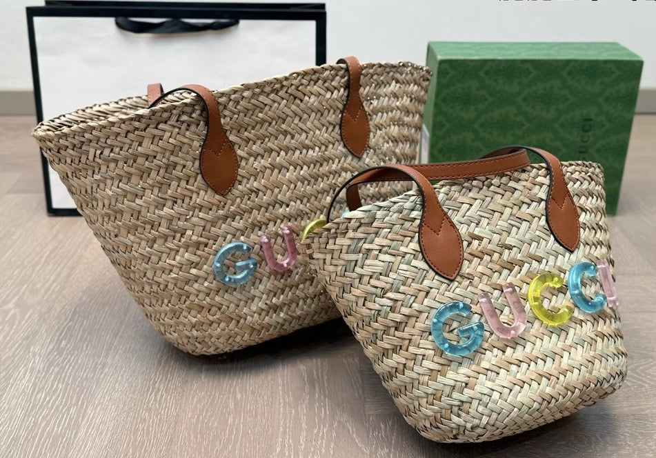 Rattan purse with leather straps