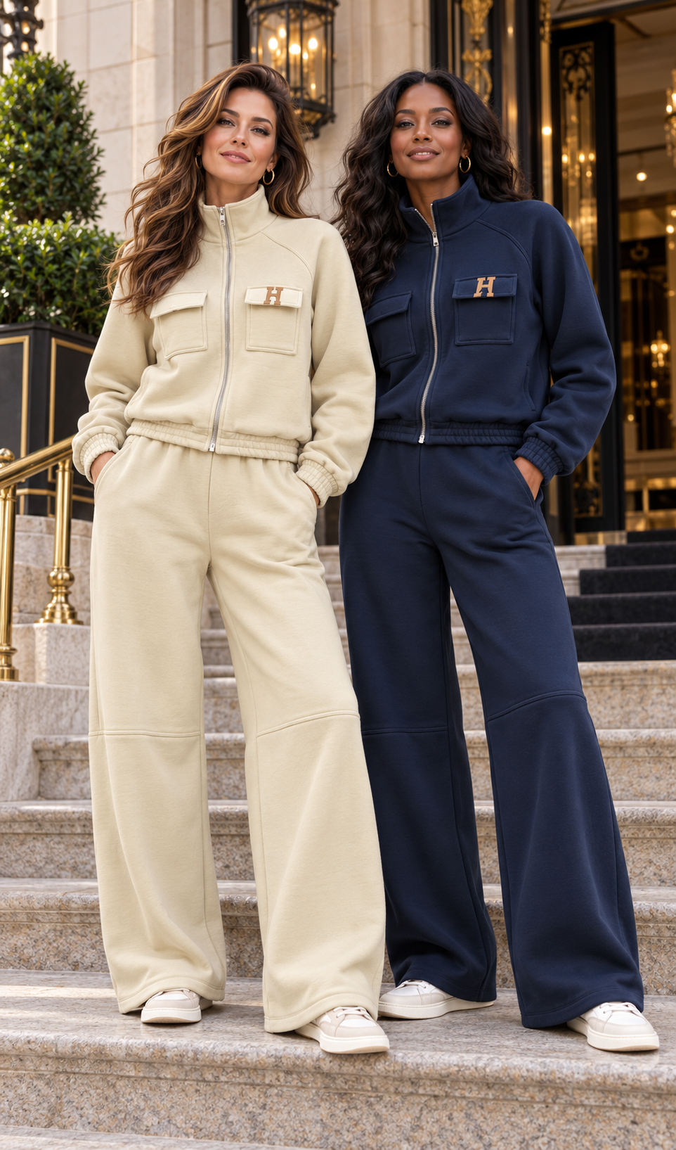 Luxe H Collection Two-Piece Wide-Leg Lounge Set