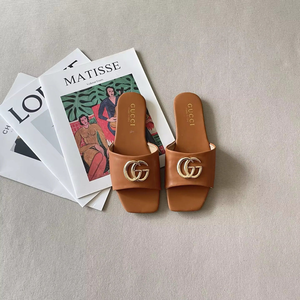 Flat leather bound slides