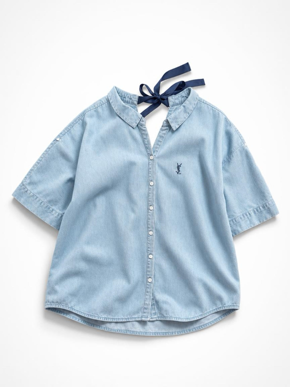 Light Denim Top with neck detail