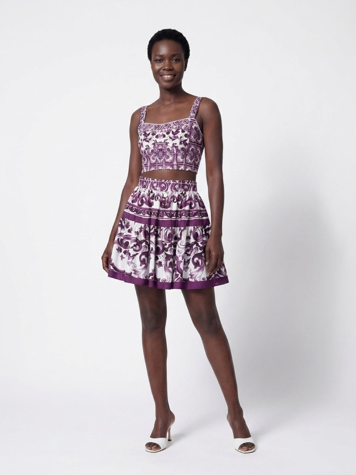 Purple & White Skirt Set