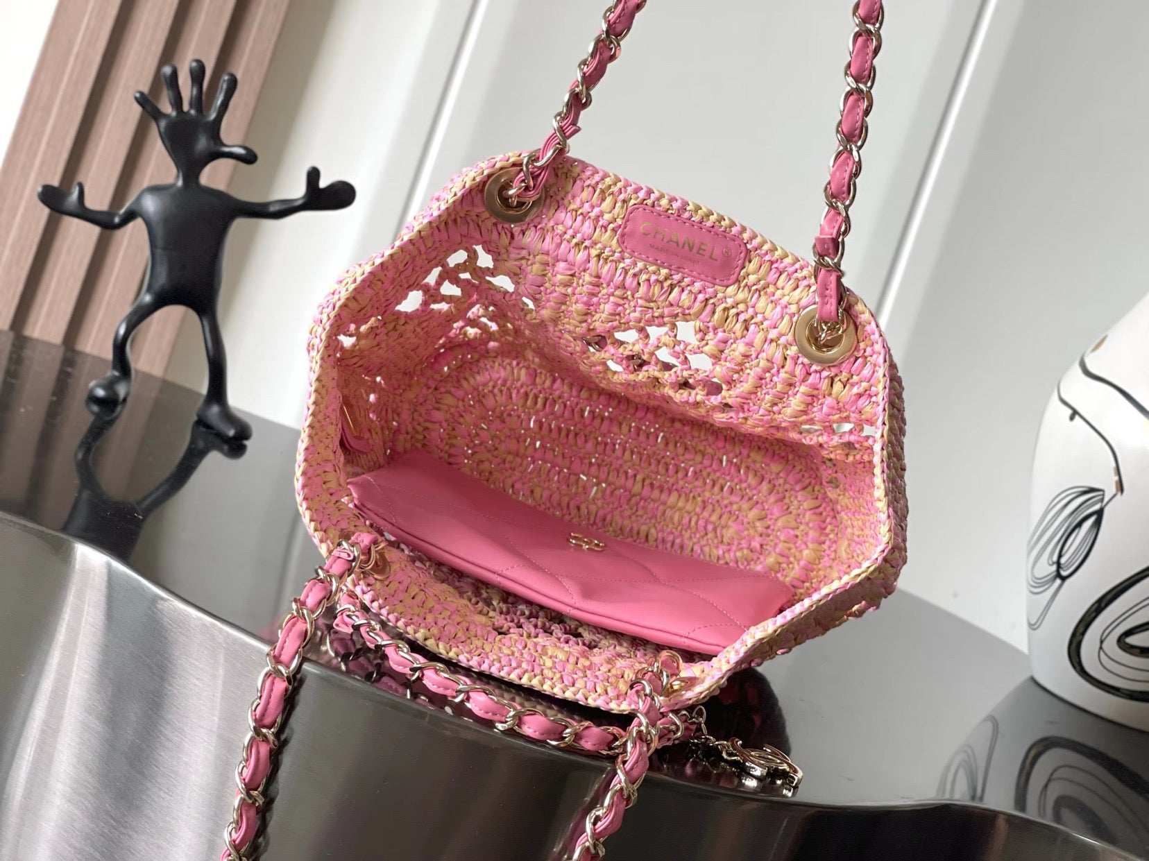 Pink & Tan rattan bag