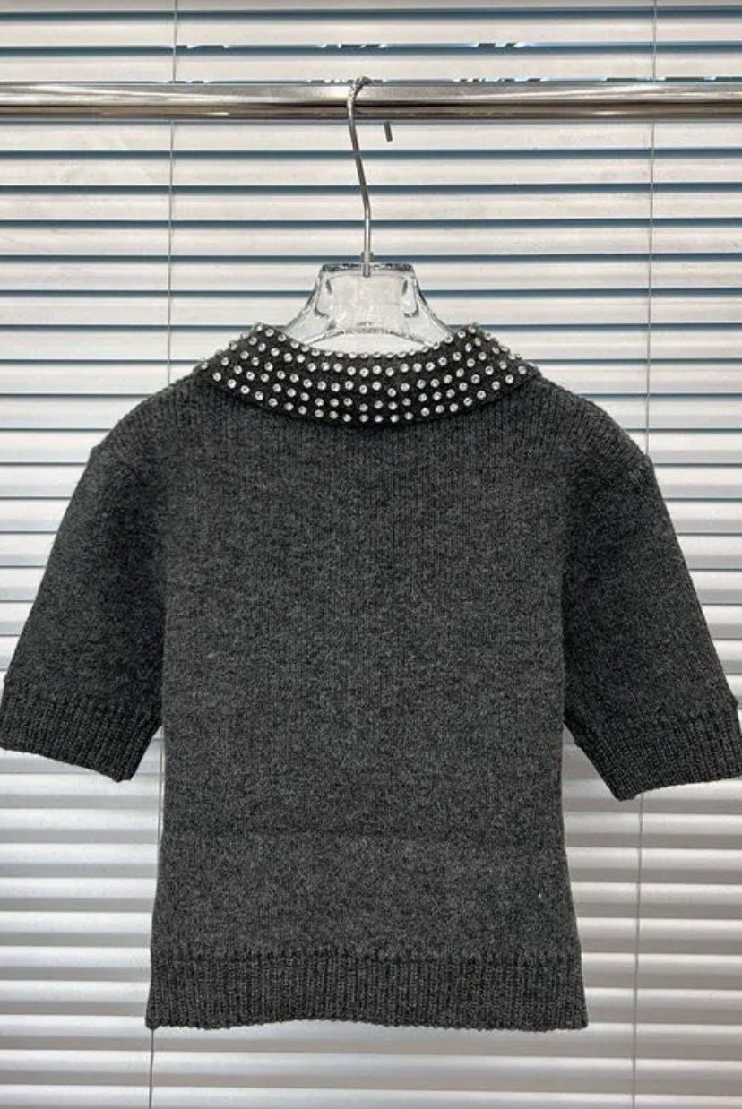 Gray Bedazzled top