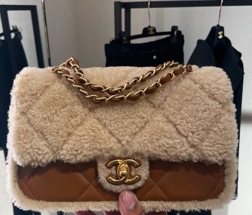Shearling flap bag