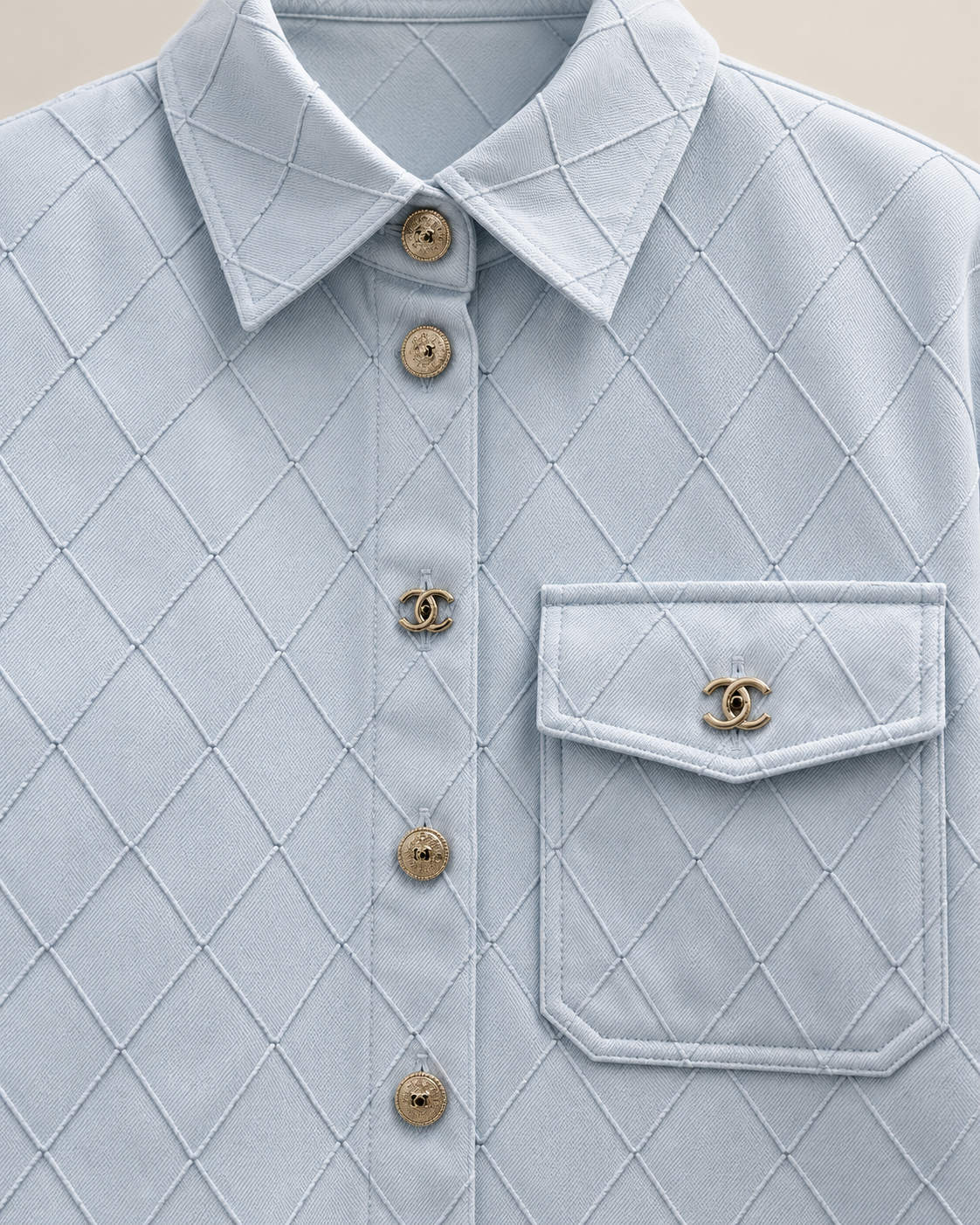 The Coco Luxe Quilted Button-Down Shirt – Powder Blue