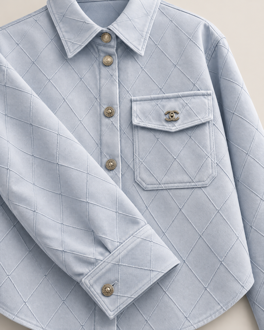The Coco Luxe Quilted Button-Down Shirt – Powder Blue
