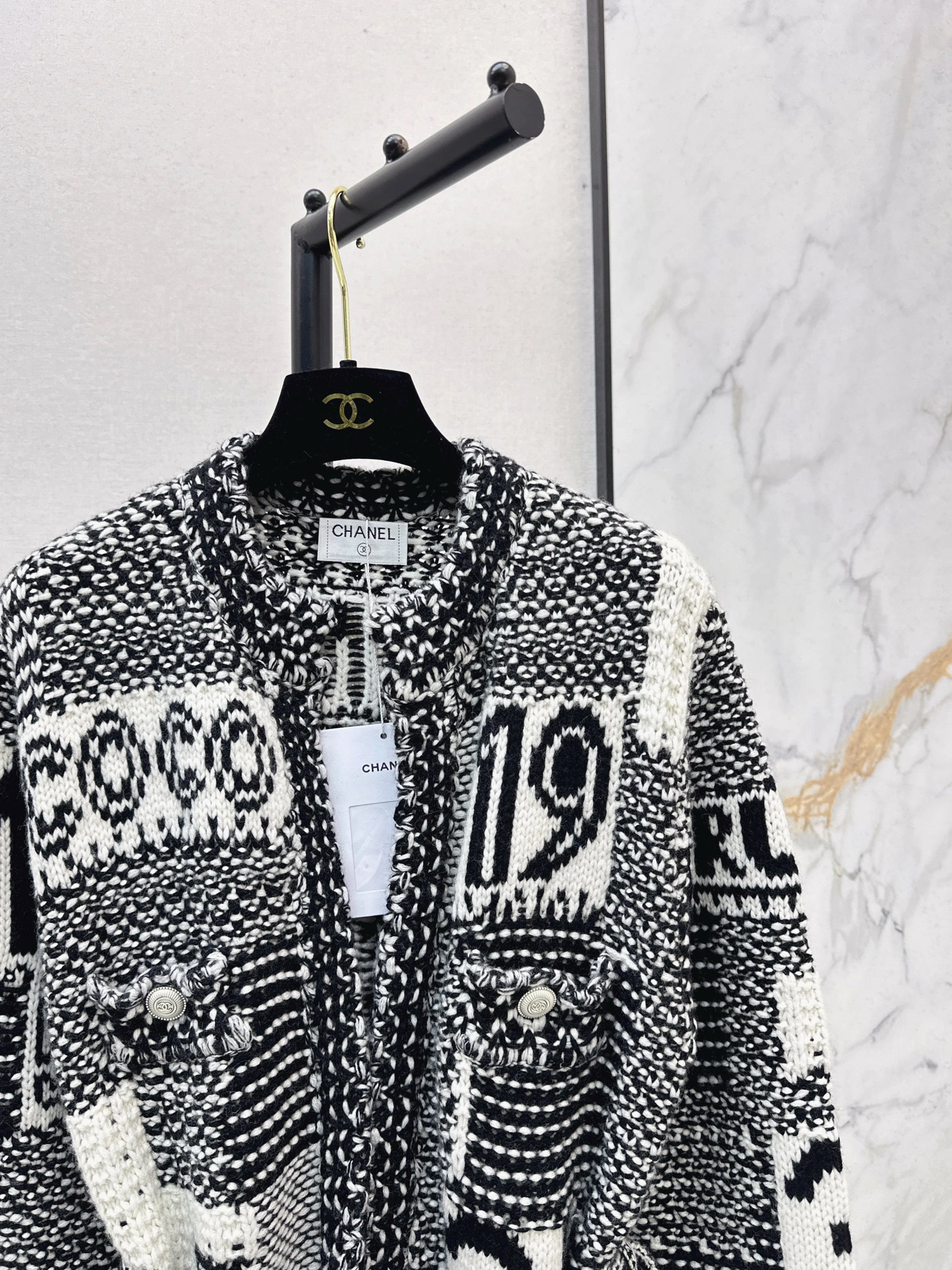 Long Black & White Cardigan