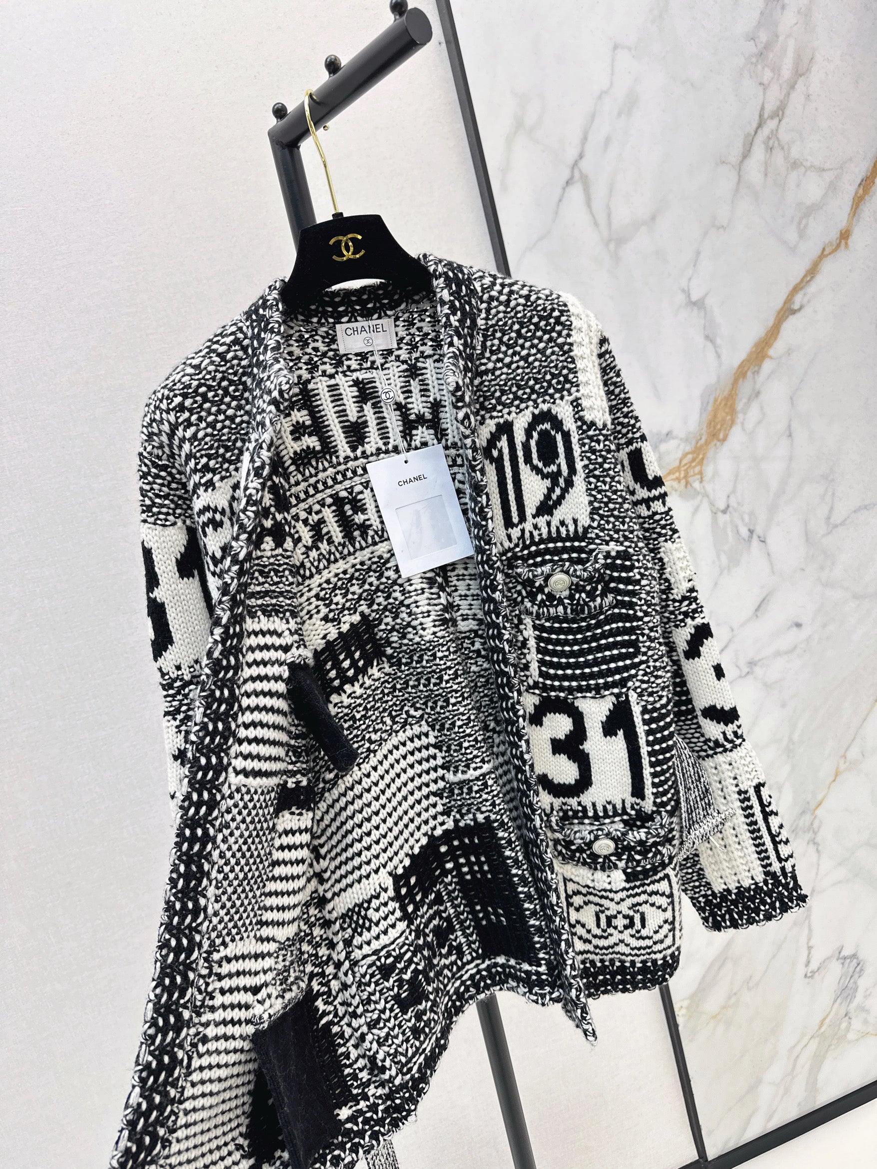 Long Black & White Cardigan