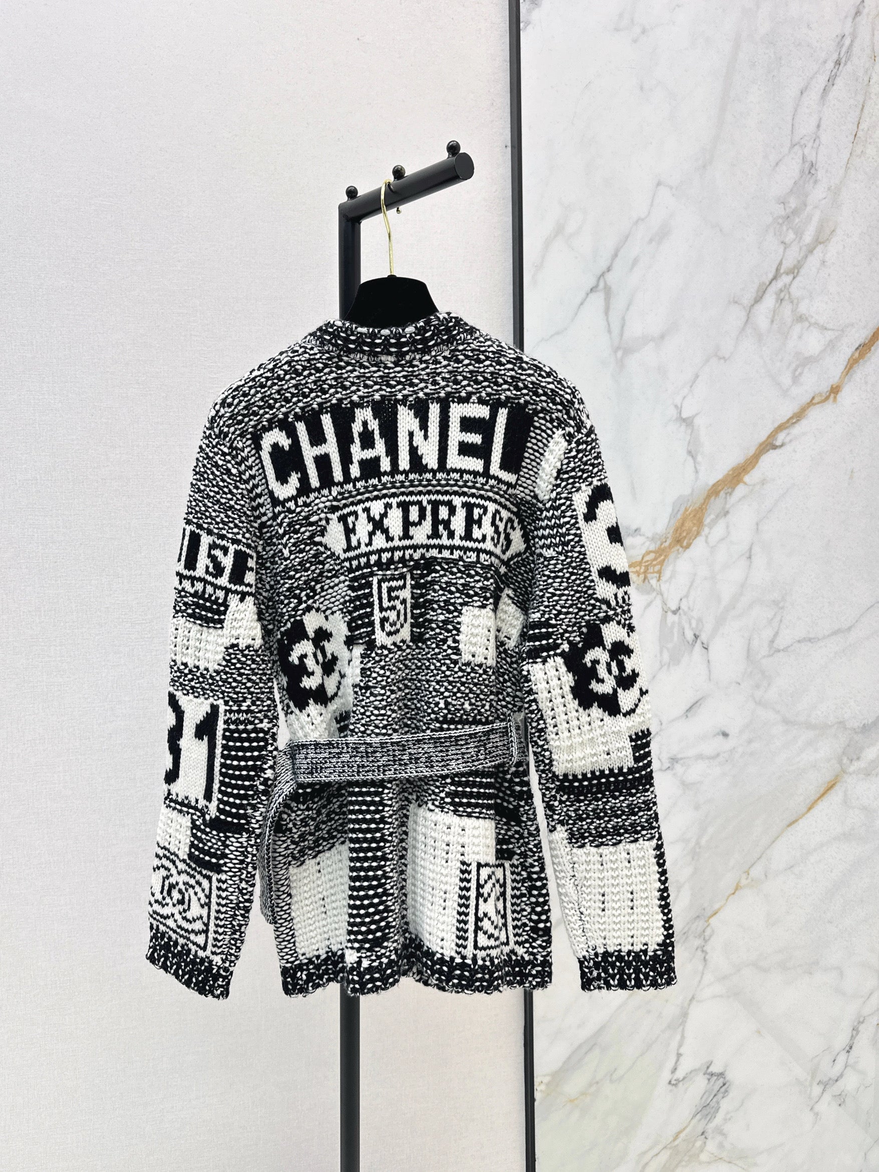 Long Black & White Cardigan