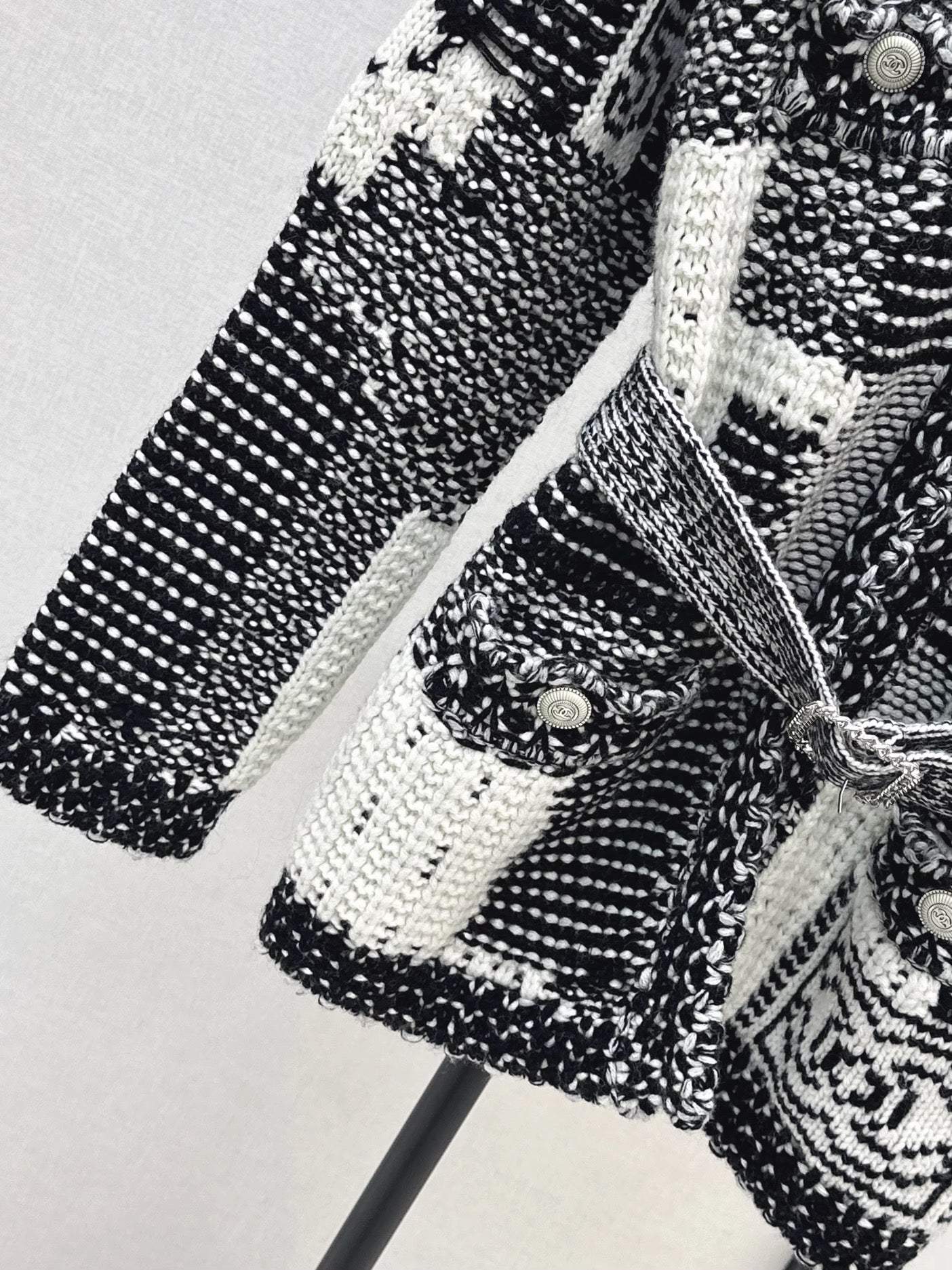 Long Black & White Cardigan