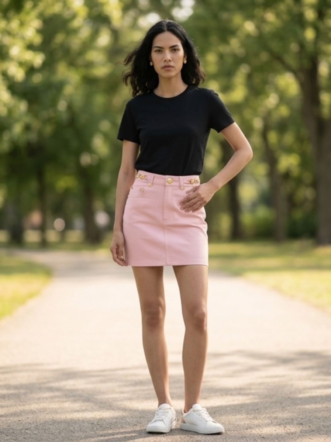 Denim skirt with gold hardware