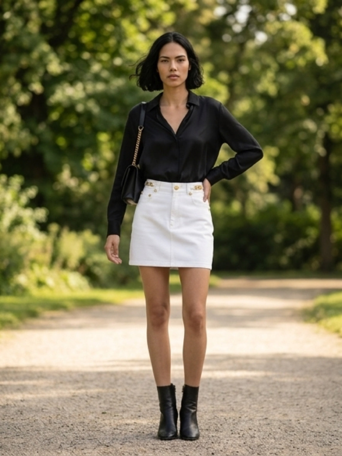 Denim skirt with gold hardware
