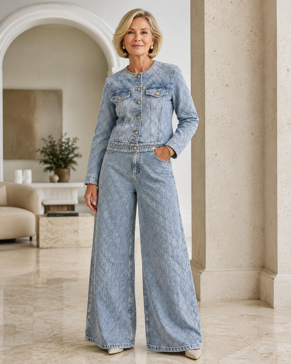 The Sutton Quilted Denim Set